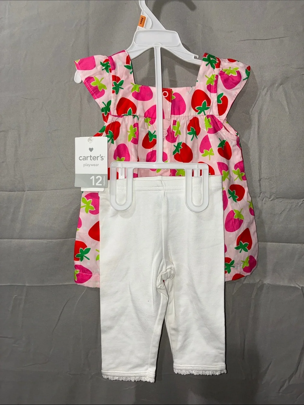 Carter's Pink & Red Strawberry Print Tunic with White Capri Leggings